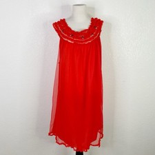 Vintage Gaymode Pennys Womens Size Medium Red Nylon Ruffle Sissy Nightgown