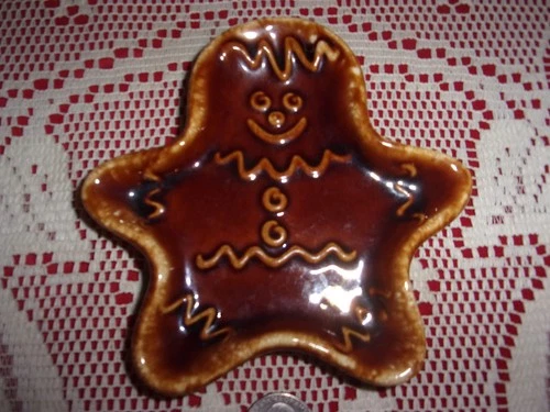 Hull brown drip Gingerbread Man 5" spoon rest trinket dish vintage 60's EUC #1