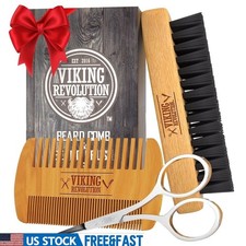 Beard Grooming Kit W/ Bamboo Brush Pear Wood Comb Set Men Travel Pouch New