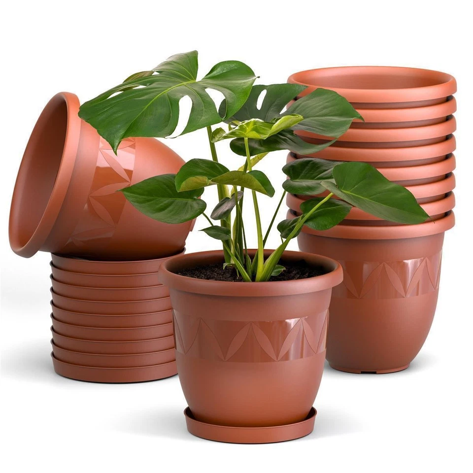 Blumentöpfe 10er Set mit Untersetzer Balkon für Garten Pflanzkübel Übertöpfe - Bild 3 von 4
