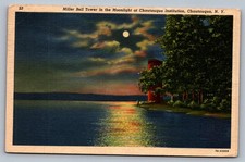 Postcard 1950s Miller Bell Tower Moonlight Chautauqua Institution NY