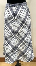 VTG Personal Women's Blue White Plaid A-Line Midi Skirt Button Accent Size 12