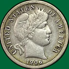 1906-D Barber Dime Choice Very Fine VF+ Coin #39875