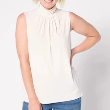 Susan Graver Size 4X Sugar Cane Liquid Knit Sleeveless Top w/ Ruched Mock-Neck