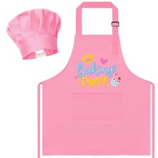 Kids Pink Chef Hat and Apron Set - Adjustable Baking Costume for Girls