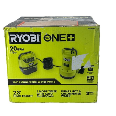 #ad RYOBI ONE 18V Submersible Water Pump 20 GPM 1 6 HP 23’ Max Lift 3 Mode Timer $149.95