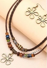 Boho Beaded Flower Necklace and Earring Set
