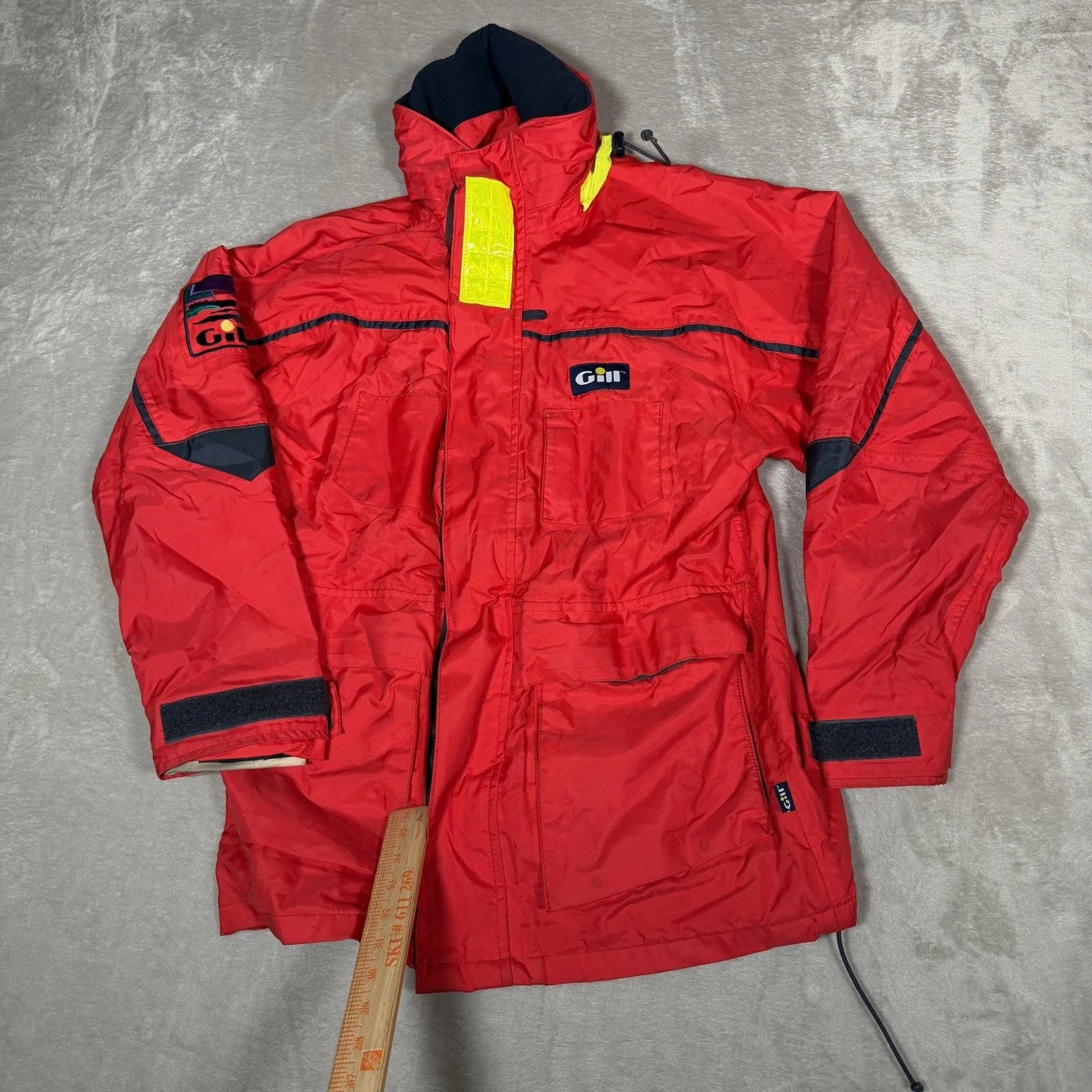 GILL Jacket Mens Small Red Zip Up Douglas Sail Fish Rain Hooded Outdoors