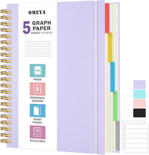 Graph Paper Notebook: 5 Subject Graphing Notebook with Removable Dividers, 300 P