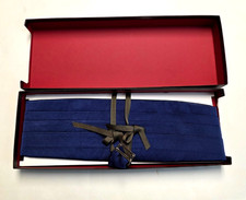 New ROBERT TALBOTT Men's Cummerbund 100 Silk Satin Textured Blue NIB Tuxedo