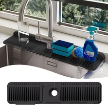 24 Inch Silicone Faucet Mat for Kitchen Sink Splash Guard - 24''x5.5'', Black
