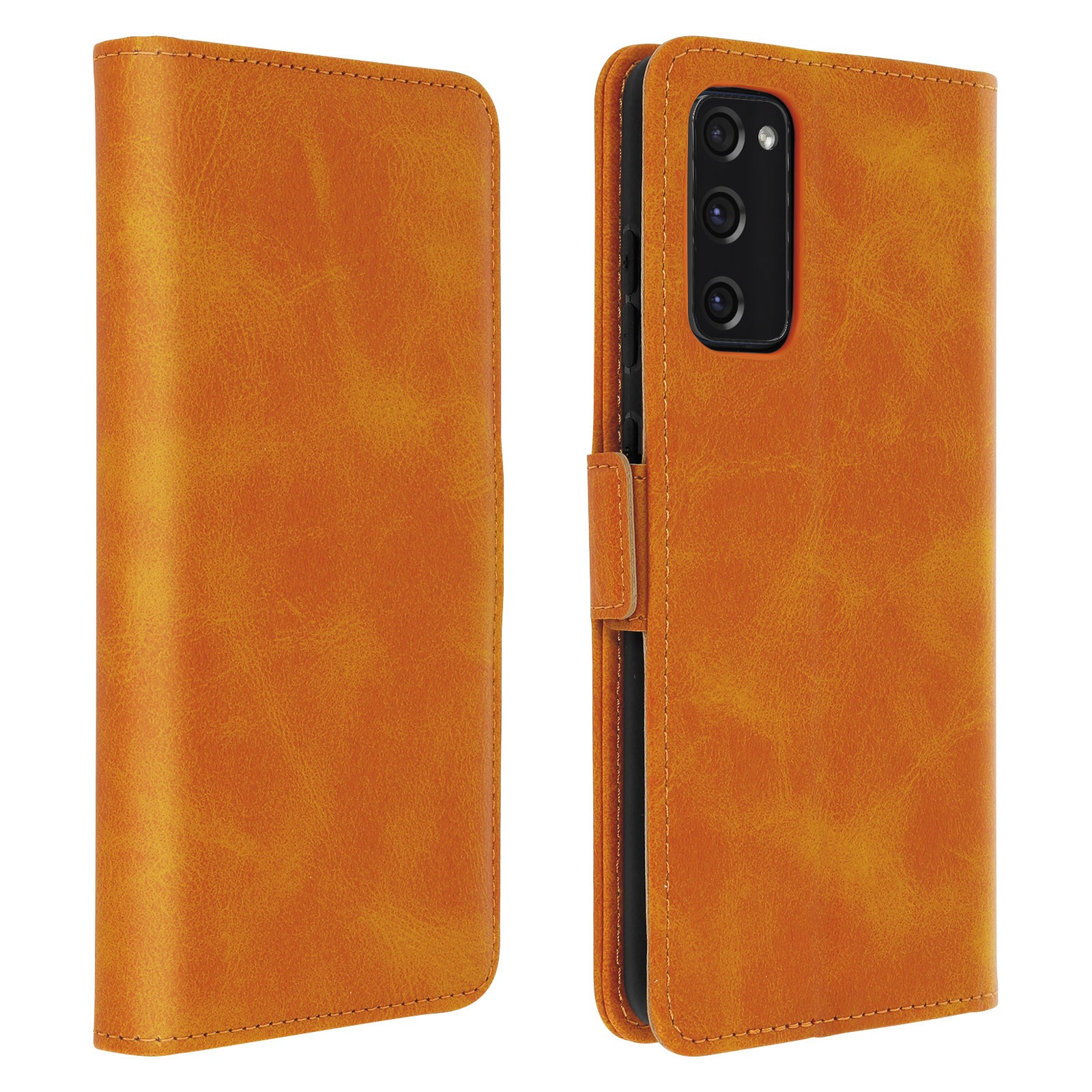 Étui Samsung S20 FE vintage en cuir camel avec porte-cartes intégré