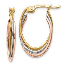 14K Tri-Color Gold Polished Oval Hoop Earrings L-22 mm, W-3.5 mm