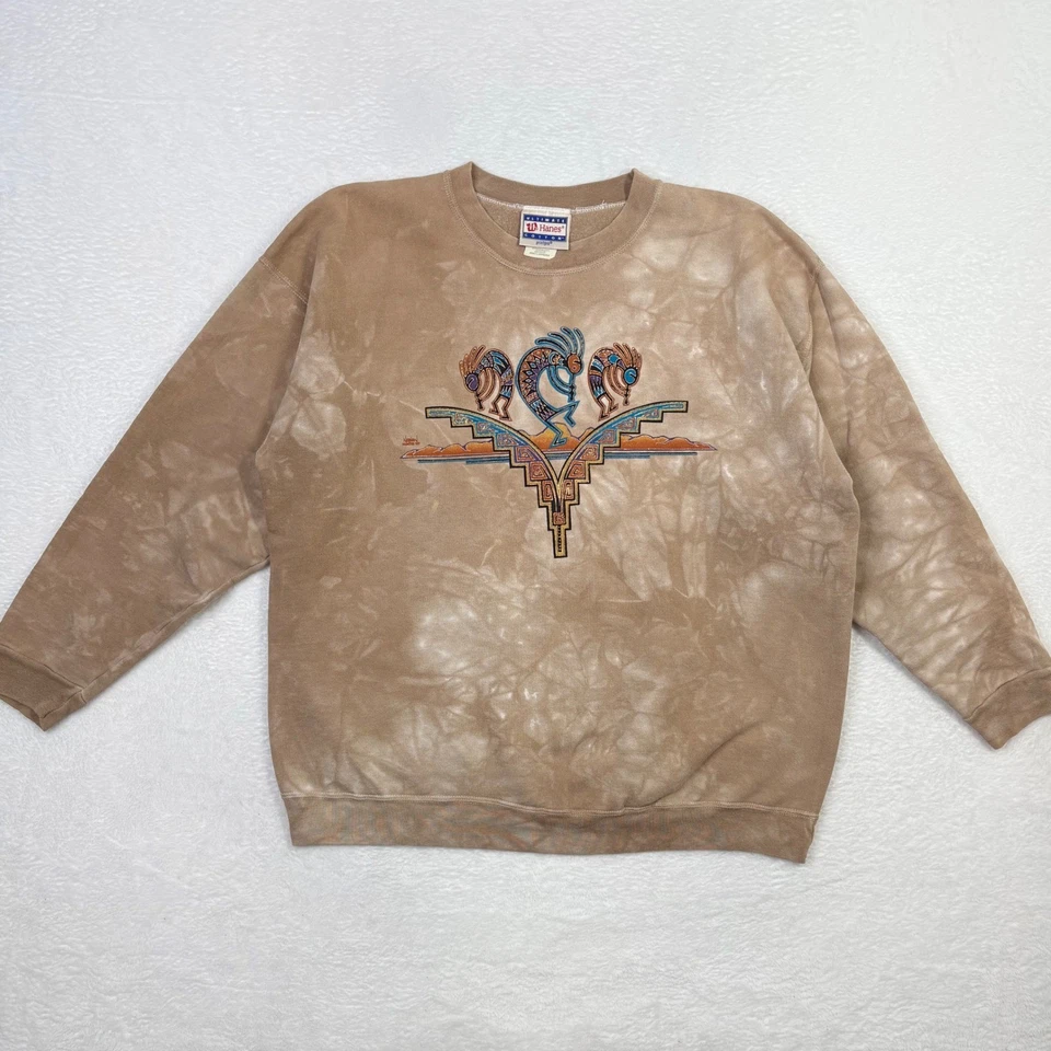 Vintage Nathan Richards Painted Sky Kokopelli Beige Tie Dye Sweatshirt Large 90s - Image 2 of 4