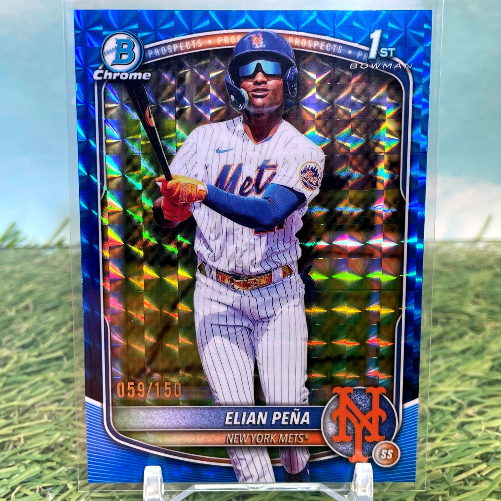 2025 Bowman Chrome Elian Pena Blue Geometric Refractor 1st /150 Mets