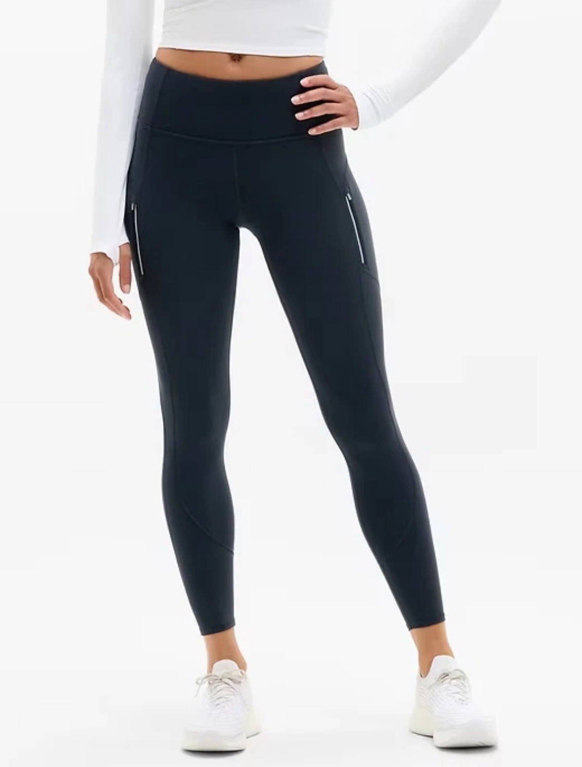 Athleta Women’s Medium Rainier High Rise Reflective Print Legging M Black Zipper