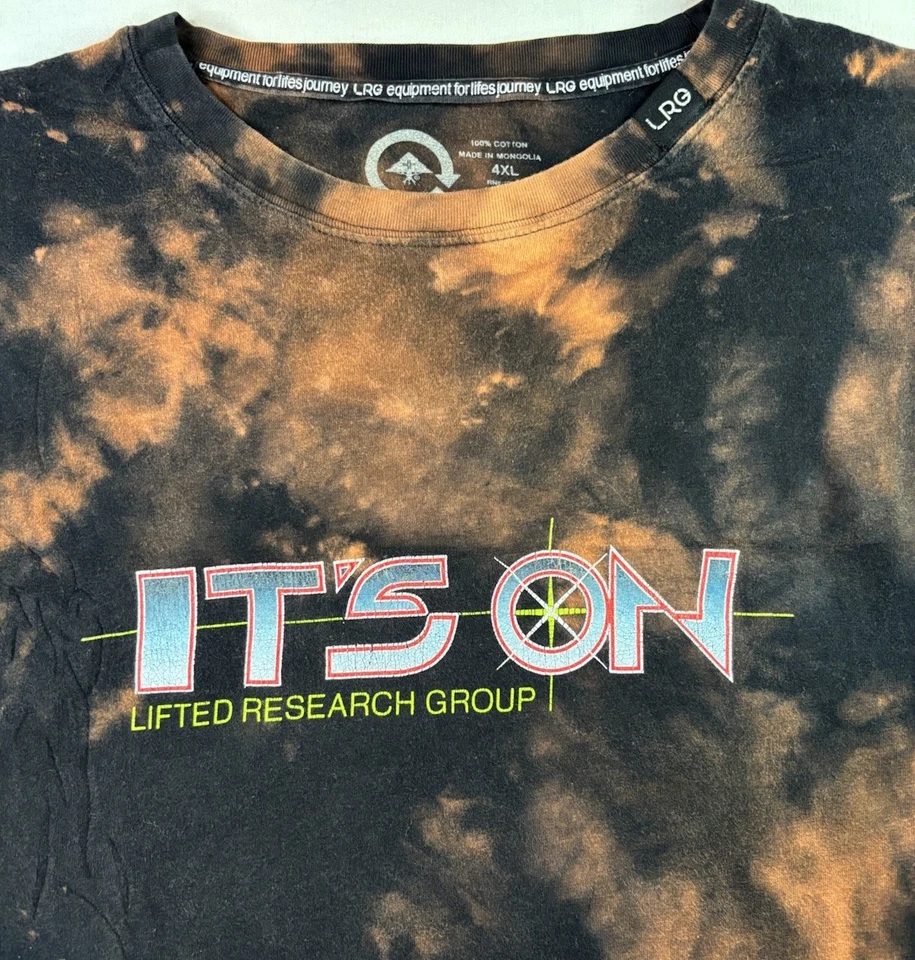 LRG Bleach Tie Dye Graphic Tee 4XL Black Orange Streetwear Oversized Skate - Image 2 of 4
