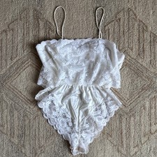 Vintage Lace Teddy Bodysuit Sheer Romper Bridal Boudoir Fairycore First Love