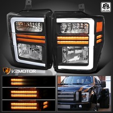 Black Headlights Fits 2008-2010 Ford F250 F350 F450 SuperDuty LED Sequential