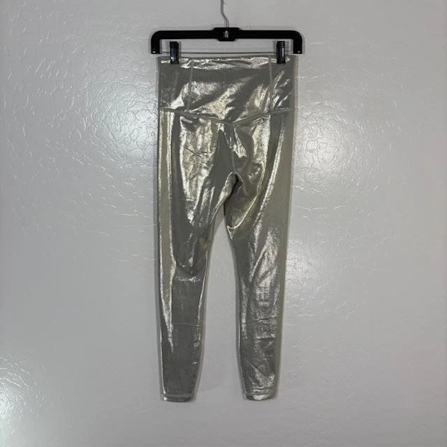 Pantalones Athleta Mujer Pequeños Plateados Elation Brillan Leggings Ajustados Metálicos Yoga Foto 3 de 4