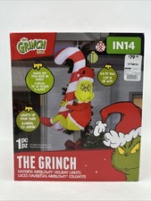 Gemmy Christmas Inflatable Hanging Grinch with Candy Cane, 4.5 ft Tall, Multi