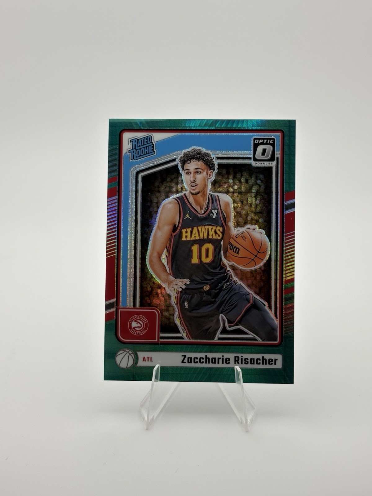 Zaccharie Risacher 2024-25 Donruss Optic #268 Green Hyper Rated Rookie /249