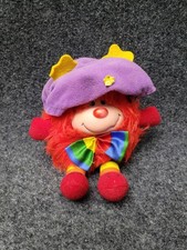 Vintage Russ Berrie Troll Doll Clown Plush 8" 90s Rainbow Bow Purple Hat Red Hai