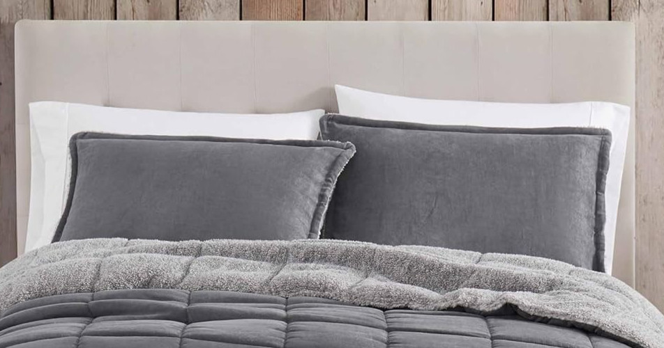 Eddie Bauer Standard Sherpa Matching Shams Cozy & Warm Home Decor Sherwood Grey