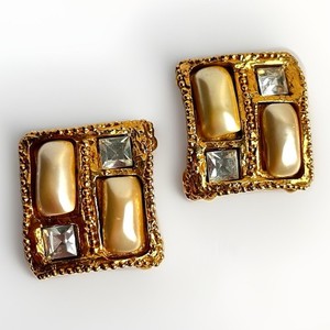 Authentic Vintage 1980's Alexis Lahellec Paris Gold Plated Pearl Crystal Earrings