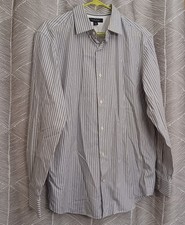 Banana Republic Non Iron Slim Fit Black White Strip Shirt Cotton Men's L 16-16.5