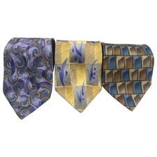 J. Garcia 100 Silk Ties Lot 3 Abstract Pattern Blue Yellow Brown
