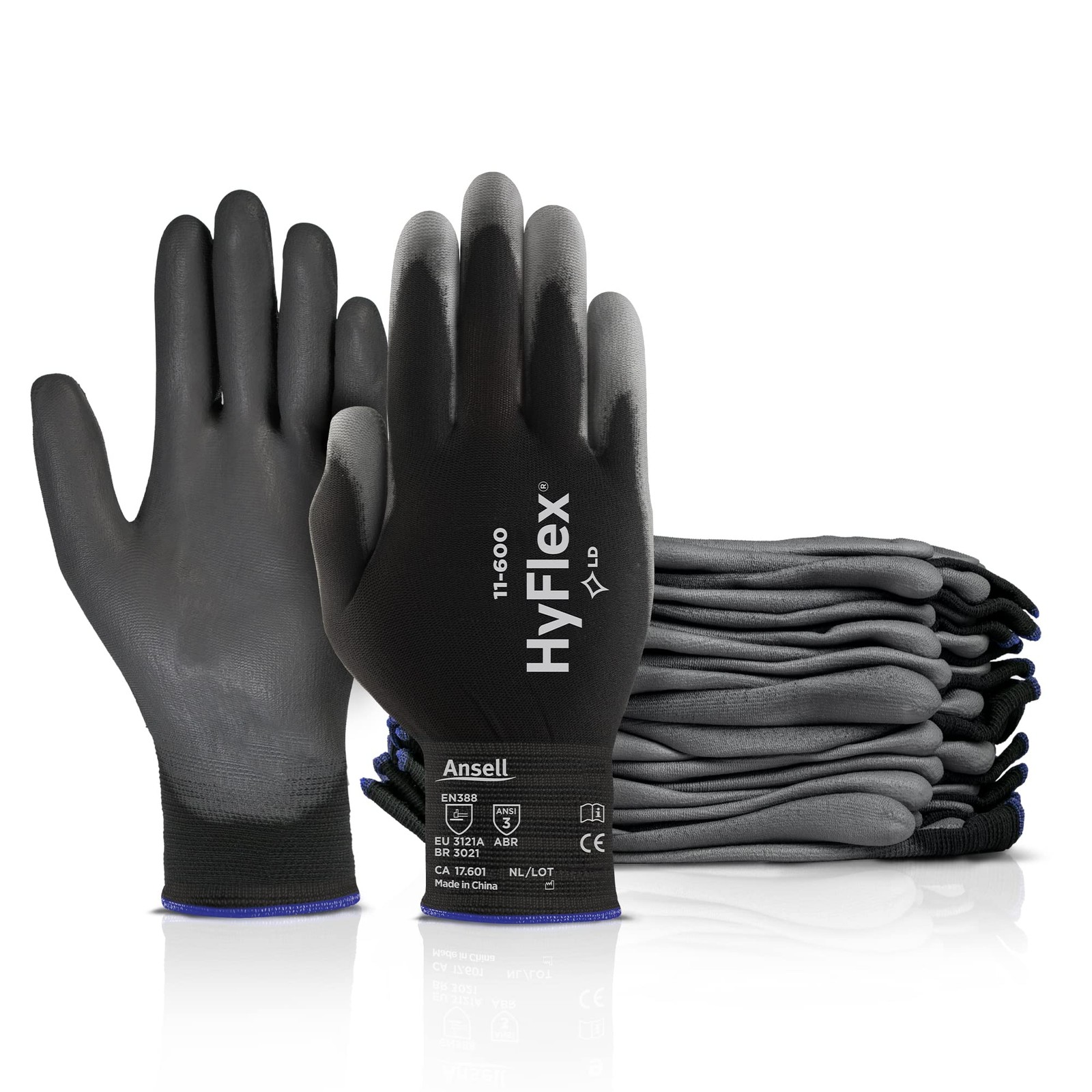 HyFlex 11-600 Multi-Purpose Light Duty Industrial Gloves w/Palm Coating for M...