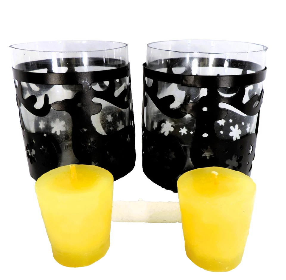 SAN MIGUEL Set of Two Reindeer Votives Rustic Metal with Glass Insert VINTAGE - Image 2 of 4