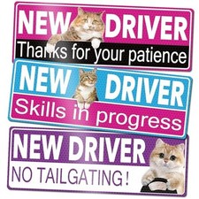 Funny Cat New Driver Magnet for Car, 3 Pcs Removable New Driver 3pcs