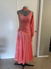 Coral Satin Crystal Waltz Competition Dress Size Medium