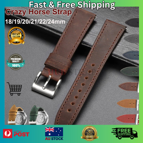 Universal Crazy Cowhide Watch Strap Quick Release Genuine Leather Band 14mm-24mm
