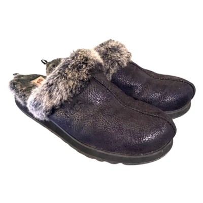 Bobs Skechers Women s Slippers 7 Memory Foam Faux Fur Glitter Rubber Soles Black