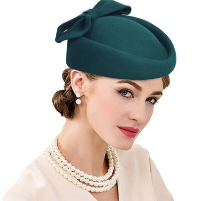 Fascinator Church Derby Hat Pillbox Hats Dark Green Z&X Women main image 4