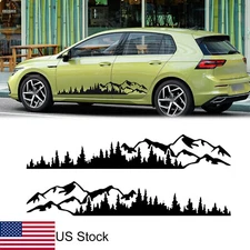 2Pcs 75'' Black Mountain Tree Forest Graphic Stickers Side Body Door Vinyl Decal