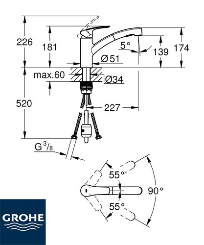 GROHE Eurosmart Küchenarmatur Spültisch Armatur ausziehbare Dual-Brause 30305001 - Bild 4 von 5