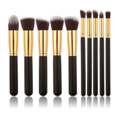 10 STCK. MAKE-UP PINSEL PUDER MISCHEN KONTUR FOUNDATION SCHWARZ GOLD PINSEL SET KIT