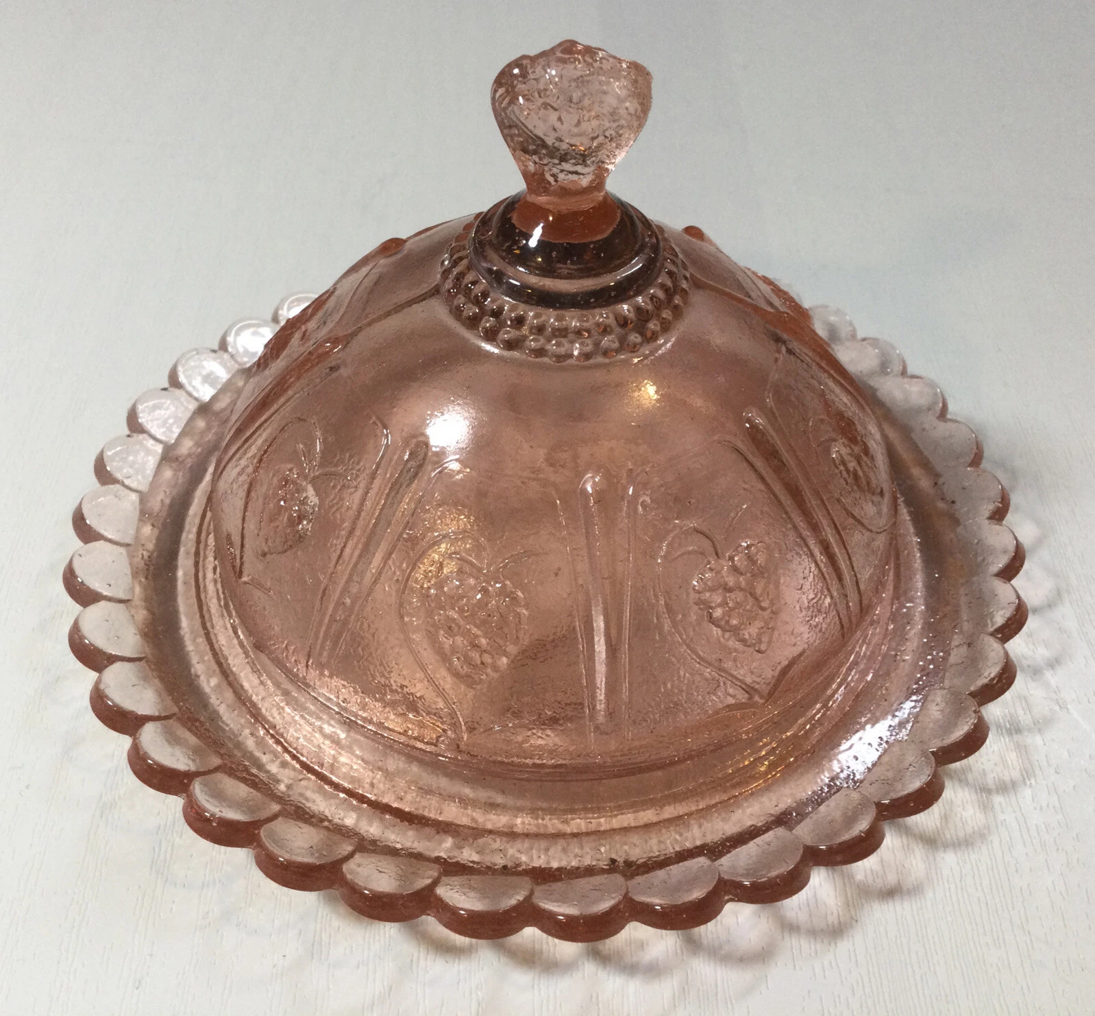 Vintage EAPG Pink Mini Butter Dish With Lid, Strawberry Design