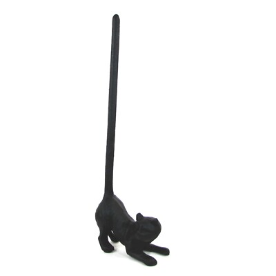 #ad #ad Cast Iron BLACK CAT LONG TAIL 16quot; Doorstop Toilet Paper Holder Kitten Handle $44.95