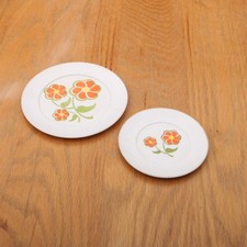 2 Plastic Plates Chilton Orange Yellow Green Flower Vintage