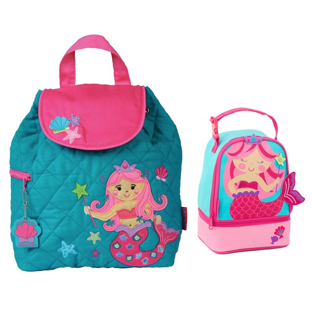 Quilted Mermaid Backpack and Lunch Pal Box for Girls School Travel