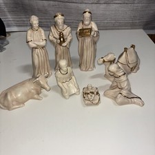 8 Pc Ceramic Nativity Vintage 1973 Hand Painted. Some Chips See All Photos
