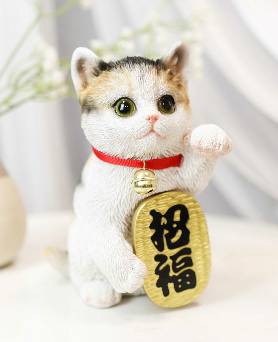 Japanese Luck And Fortune Charm Beckoning White Calico Cat Maneki