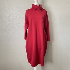 Byukud Sz L Red Oversized Dropped Asymmetrical Holiday Sweater Velvet Midi Dress