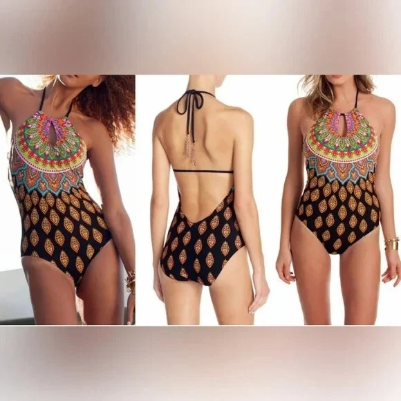 Trina turk women's high hotsell neck halter one piece swimsuit