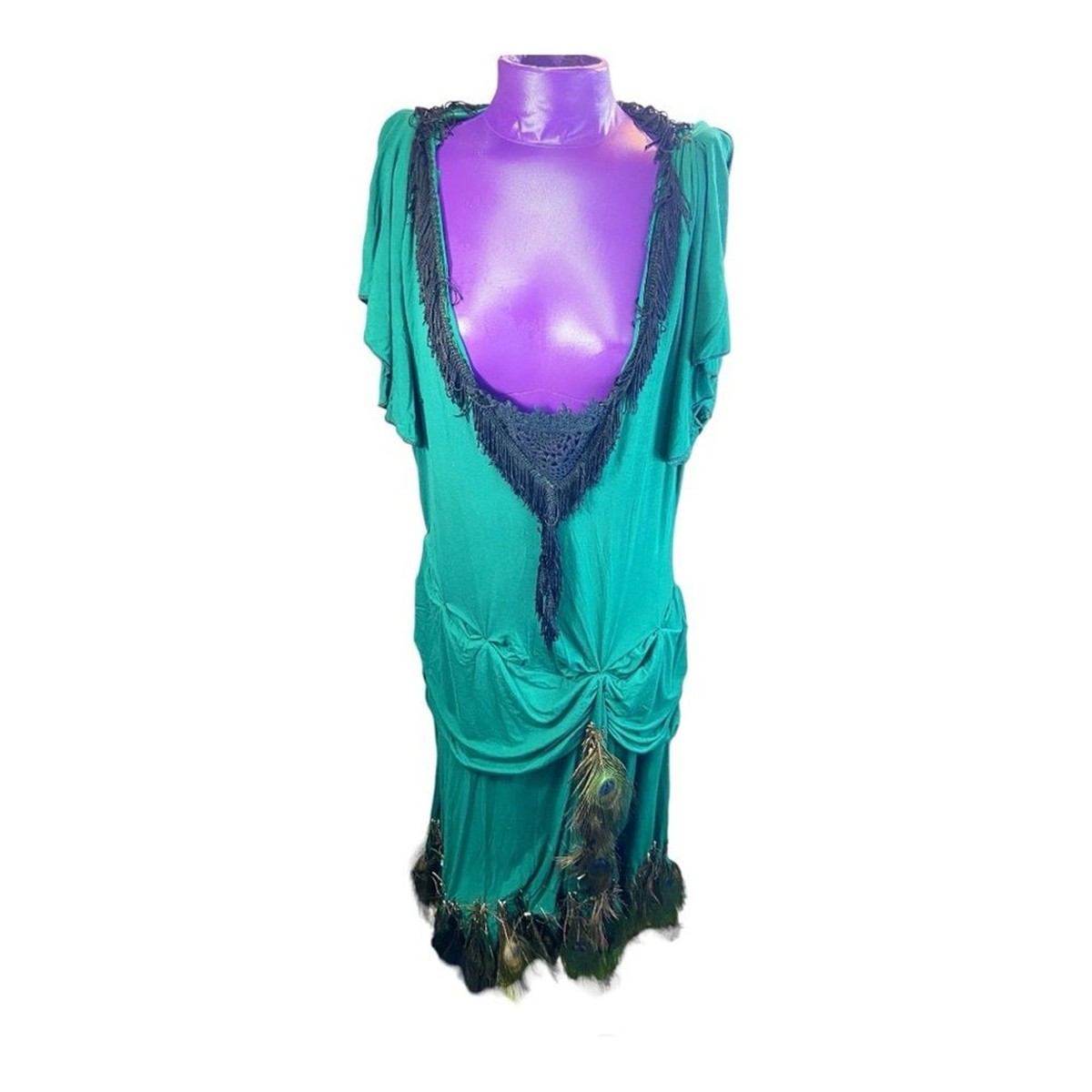 Marycrafts green peacock feather flapper dress costume 16 | eBay